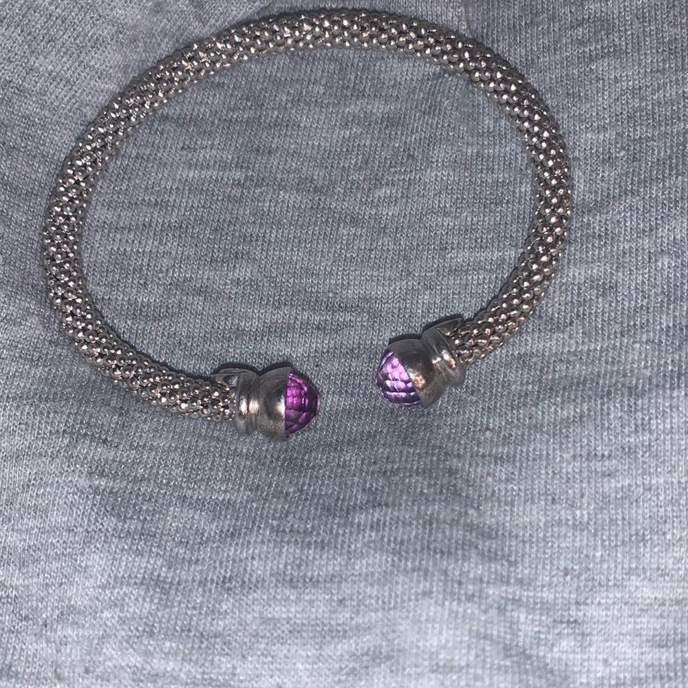Sterling Silver Cuff Bracelet with Two Amethysts